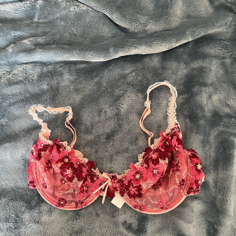 Pink floral mesh bra